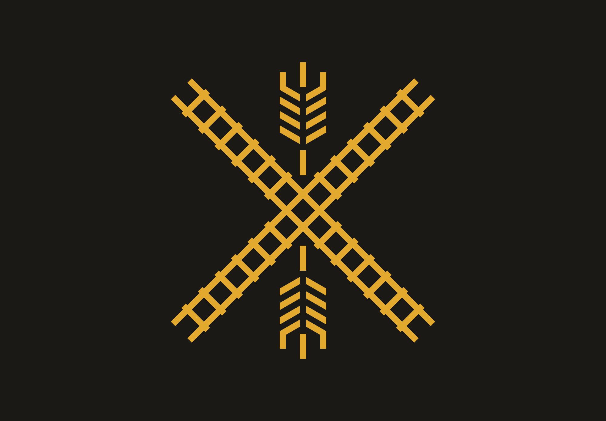 Flag with crossed railroad tracks and white stalks on black background